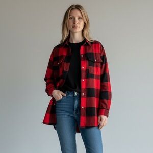 Old Navy Boyfriend Flannel Women's Large Red Black Buffalo Plaid NWT Button Down